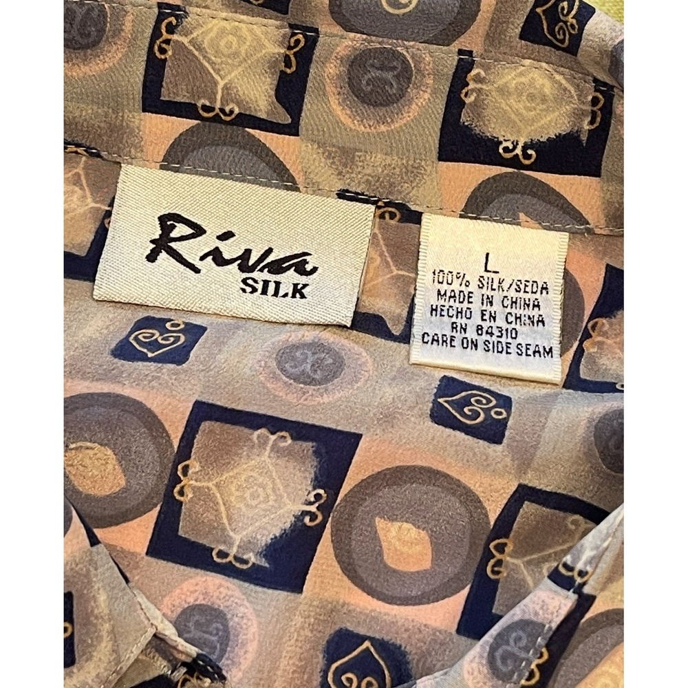 Riva Women's Button Up Long Sleeve Silk Shirt Size Large Retro All Over Print‎ - Picture 7 of 10